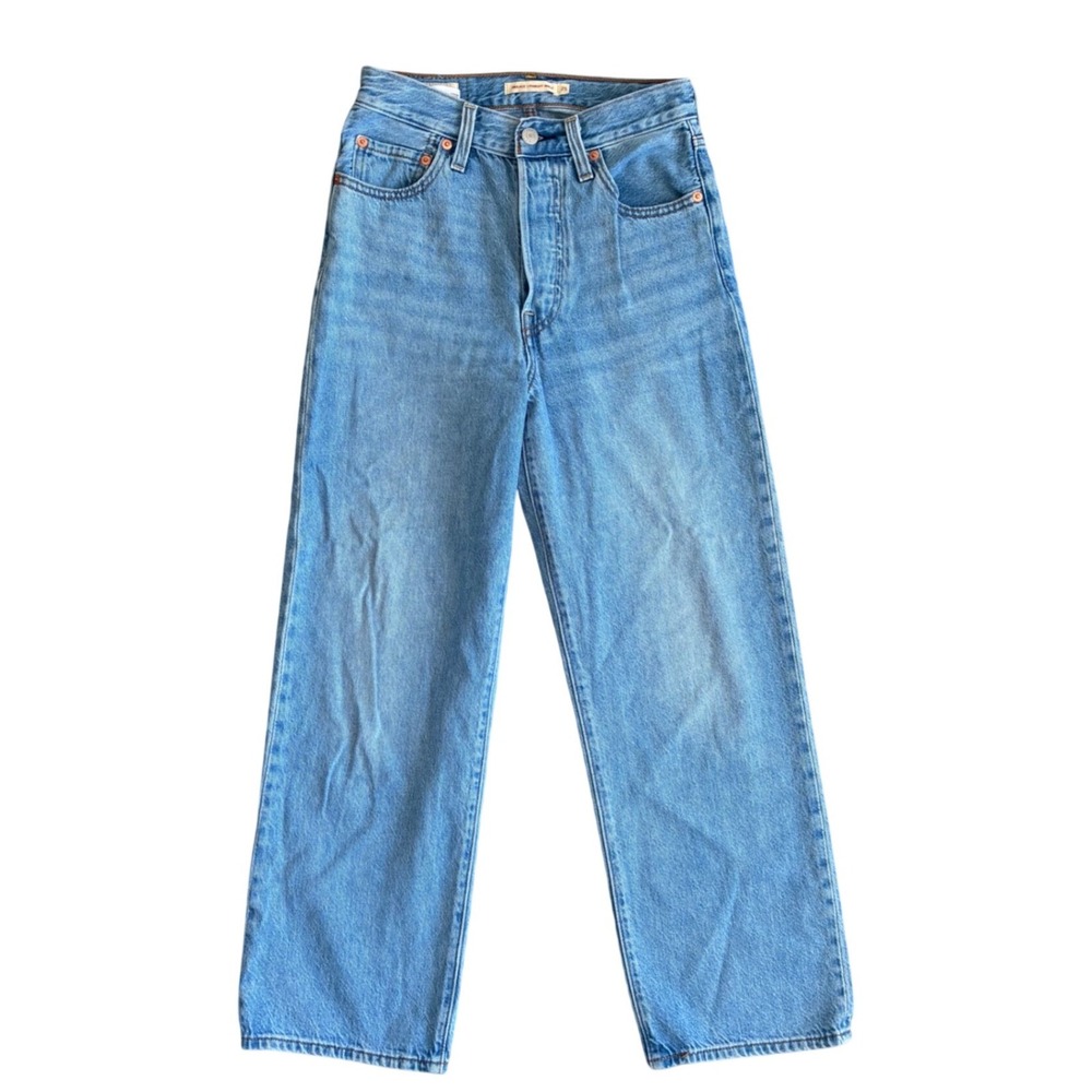 Levis Premium Ribcage Straight Ankle Jeans Blue W25 L27 Light Wash High Rise